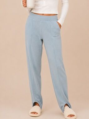 Style New York Light Blue High-Rise Wide Leg Lounge Pants with Front Seam